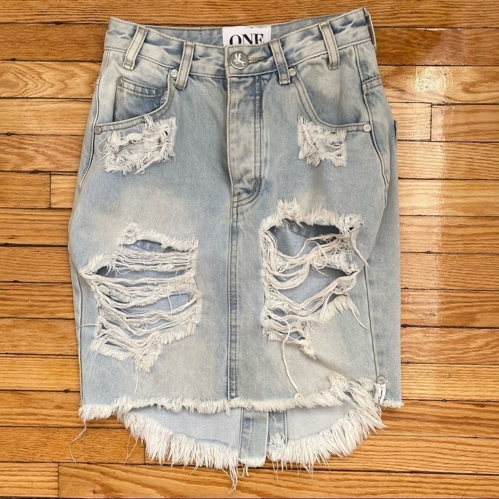 ONE Teaspoon 2020 High Waist Long Rise Super Fitted Mid Length Denim Skirt - Picture 5 of 9